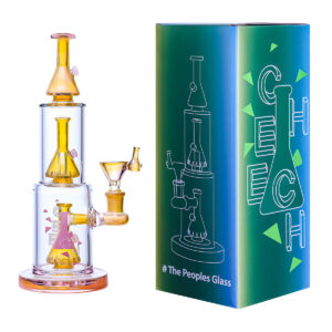 3 Layer Beaker Bongs Perc Design Three Colors Glass Water Pipes With Banger 11″