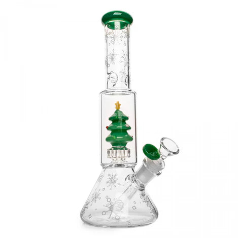 Red Eye Glass 12" Christmas Tree Dual Chamber Water Pipe
