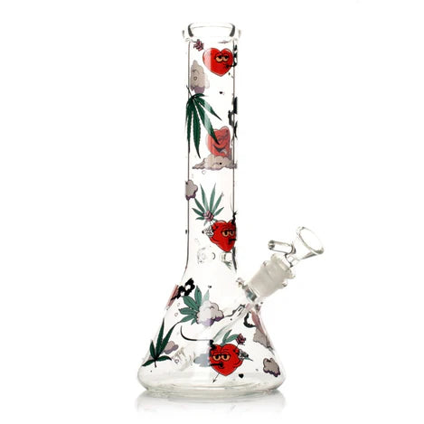 Red Eye Glass 12" Smokin' Hearts Beaker Base Water Pipe