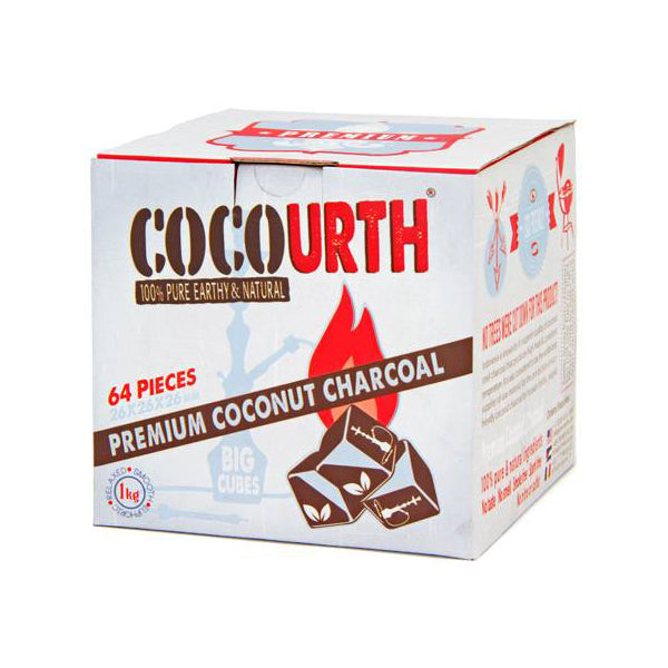 CocoUrth Organic Coconut Charcoal - 64 Pieces - Big Cubes