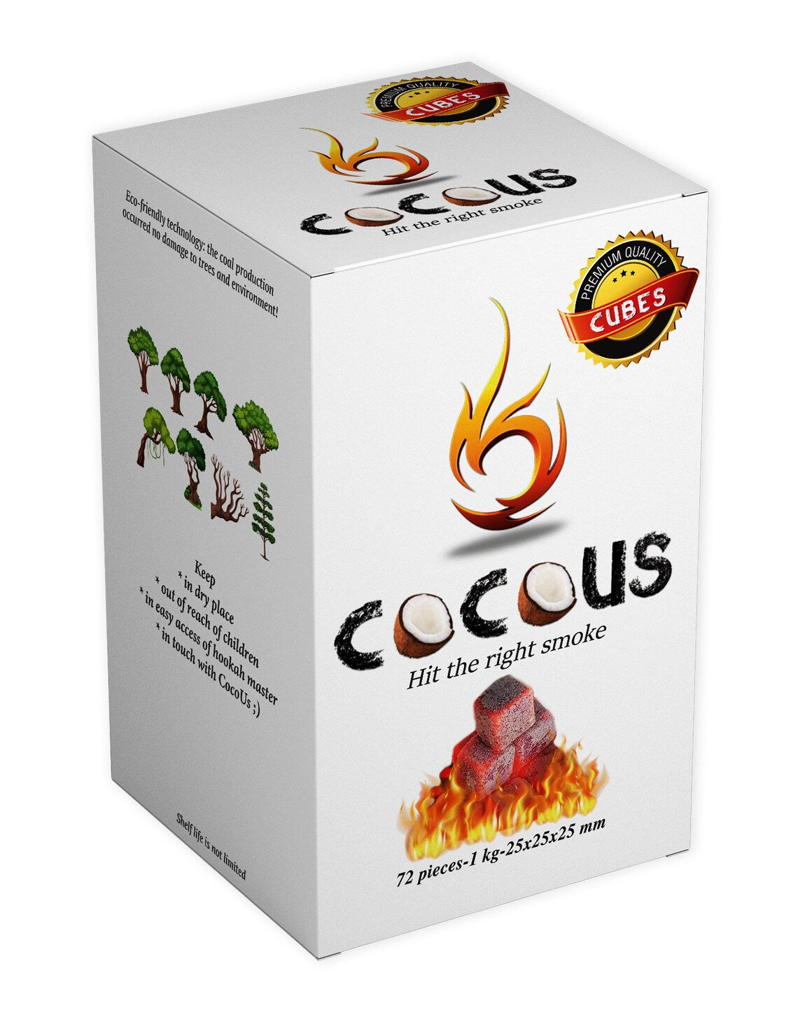 Cocous Natural Coconut Charcoal - 72 Pieces - Cube