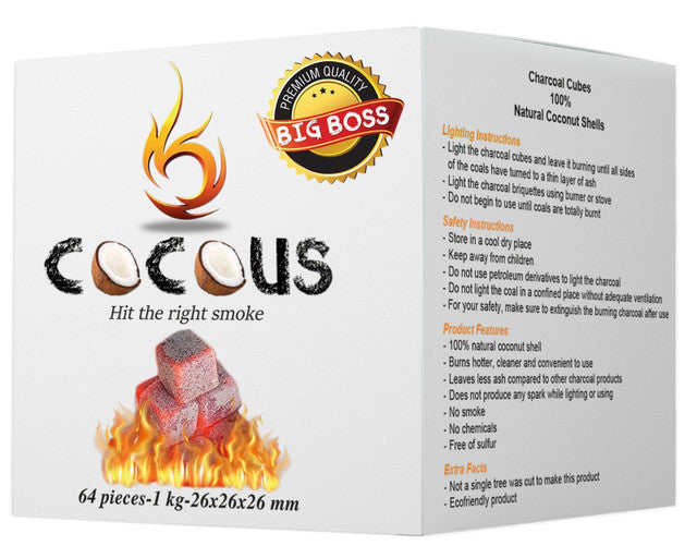 Cocous Natural Coconut Charcoal - 64 Pieces- Cubes